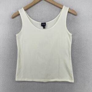 EILEEN FISHER Tank Top S Stretch Cotton Jersey Scoop Neck Shell White USA